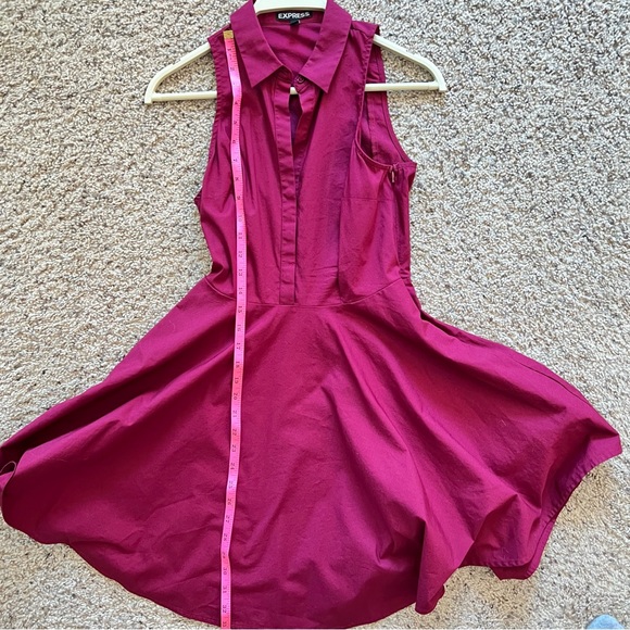 Express Fit and Flare Sleeveless Collared Dress | Color: Burgundy - Picture 5 of 11